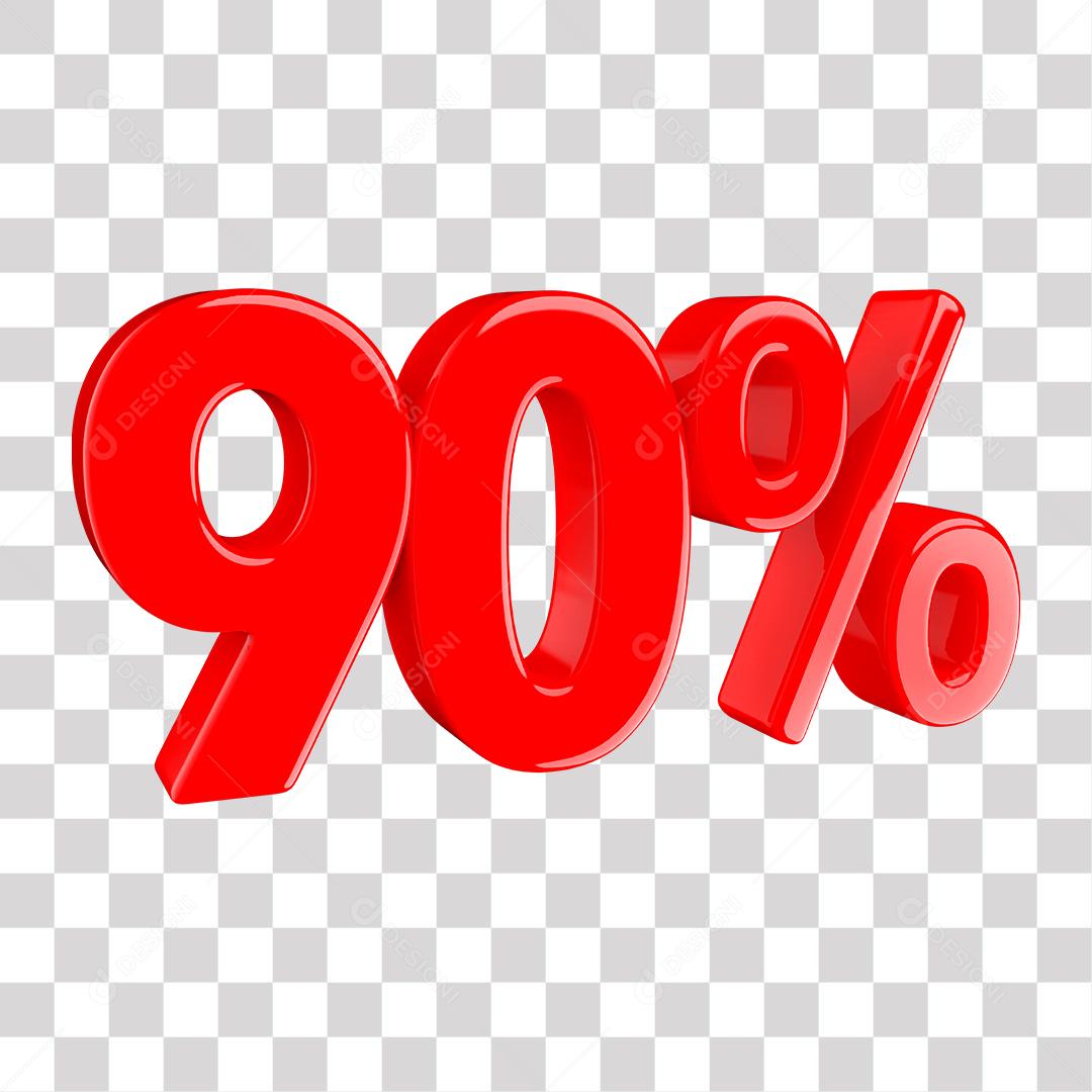 Número 3D 90% Vermelho Elemento Para Composição PNG Transparente Sem Fundo