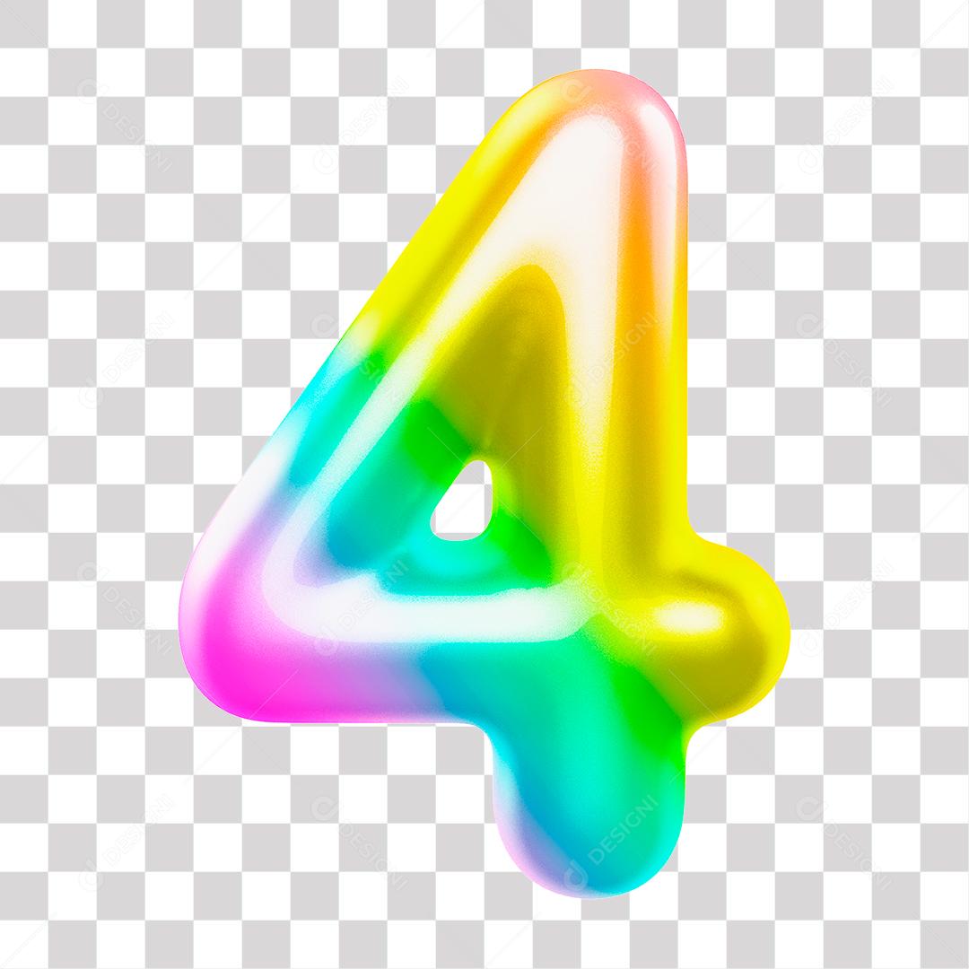Número 3D 4 Arco Íris para Composição PNG Transparente Sem Fundo