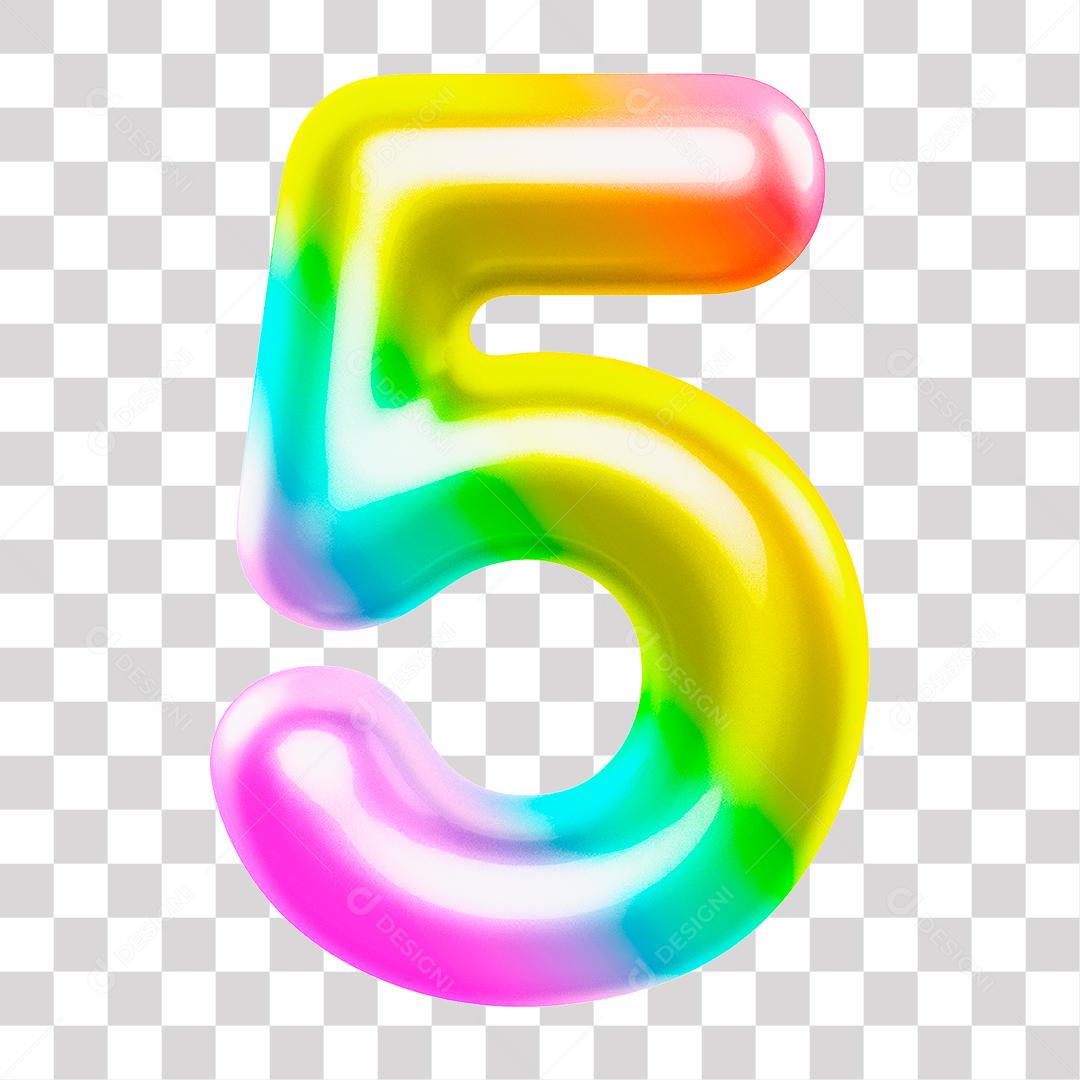 Número 3D 5 Arco Íris para Composição PNG Transparente Sem Fundo