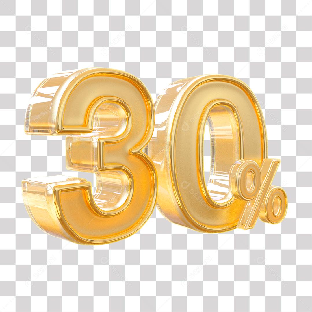 Número 3D 30% Dourado Elemento Para Composição PNG Transparente Sem Fundo