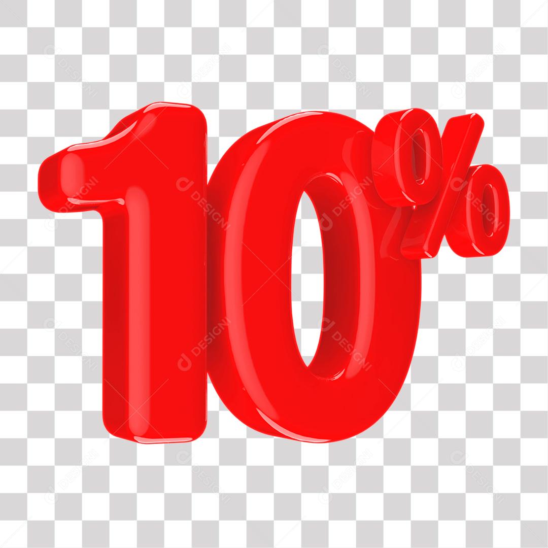 Número 3D 10% Vermelho Elemento Para Composição PNG Transparente Sem Fundo
