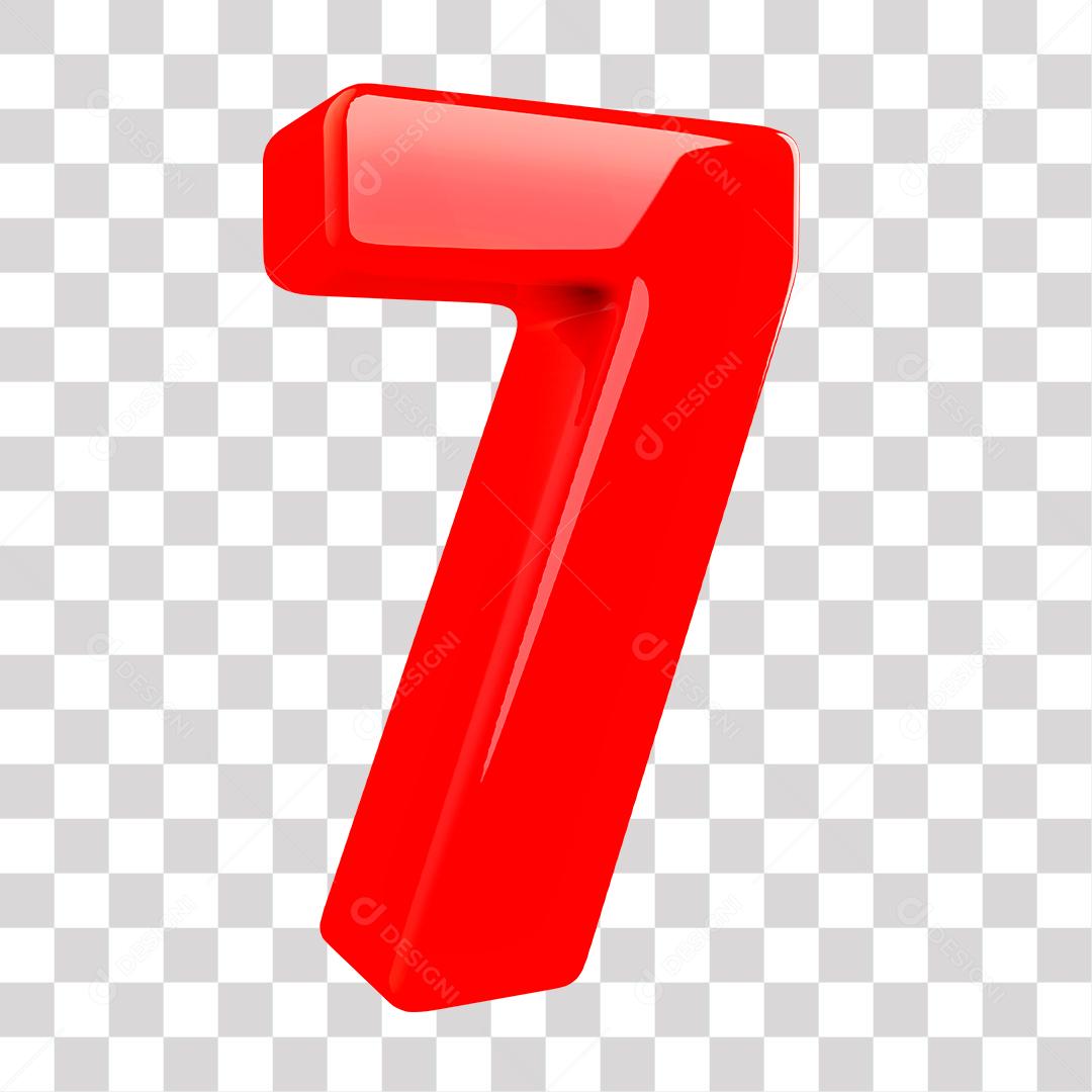 Número 3D 7 Vermelho para Composição PNG Transparente Sem Fundo