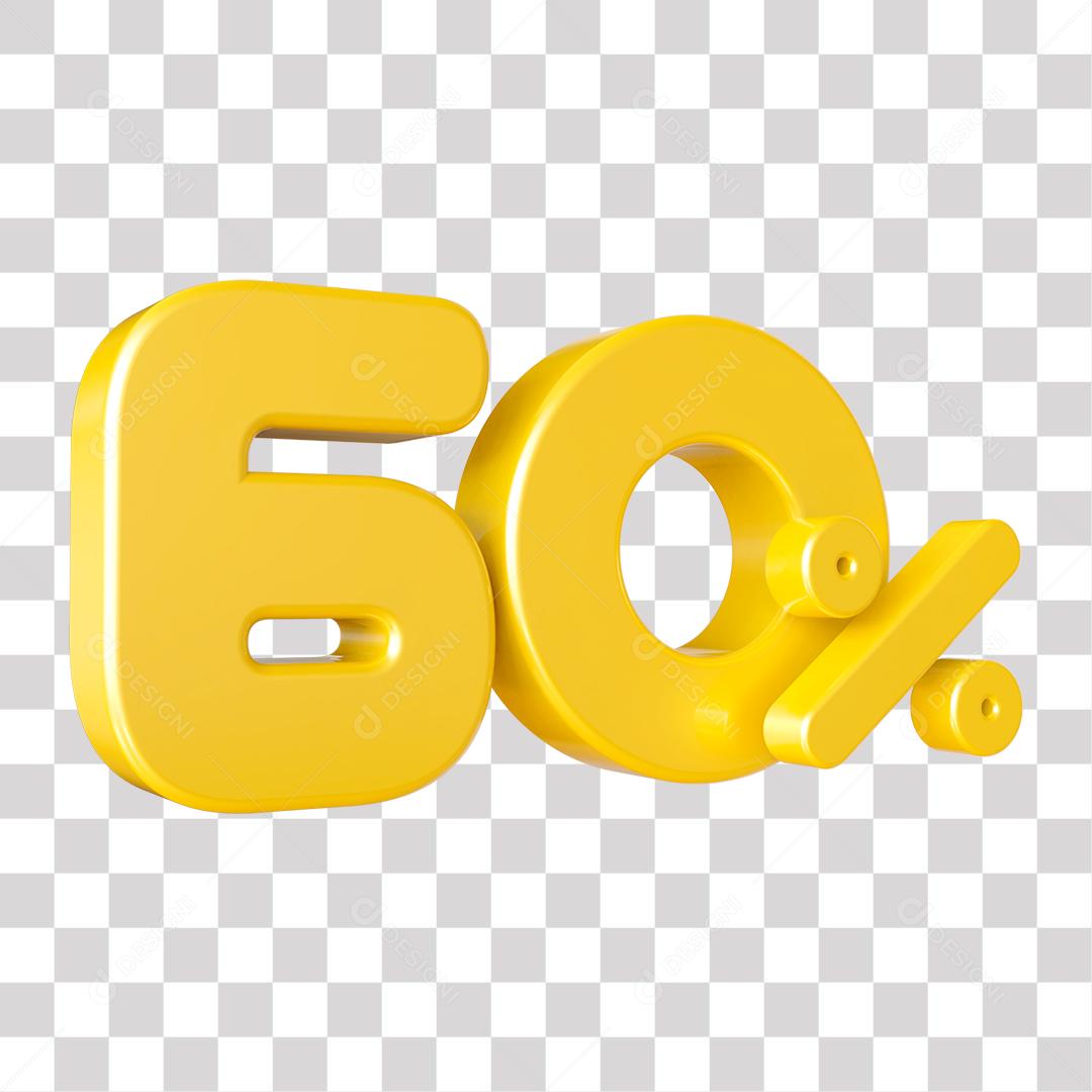 Número 3D 60% Dourado Elemento Para Composição PNG Transparente Sem Fundo