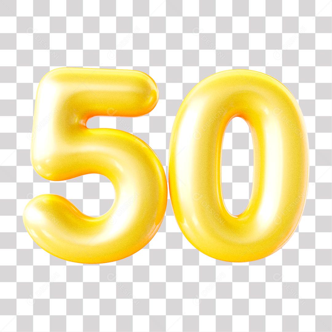 Número 3D 50 Dourado para Composição PNG Transparente Sem Fundo