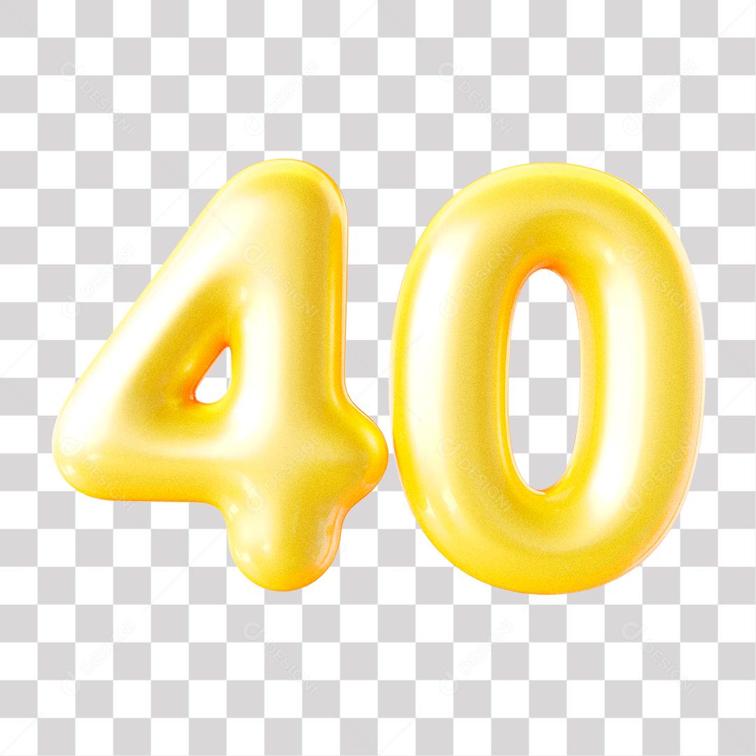 Número 3D 40 Dourado para Composição PNG Transparente Sem Fundo