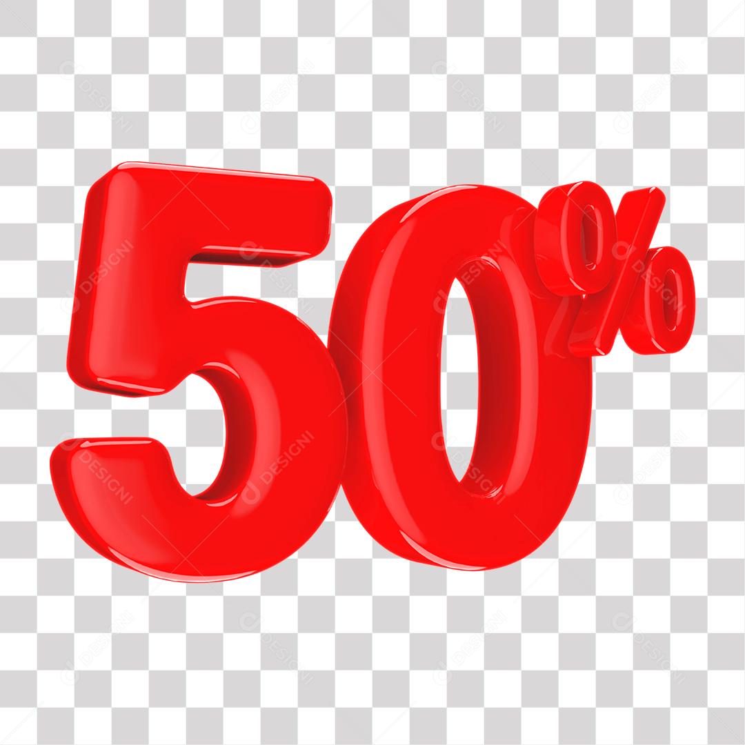 Número 3D 50% Vermelho Elemento Para Composição PNG Transparente Sem Fundo