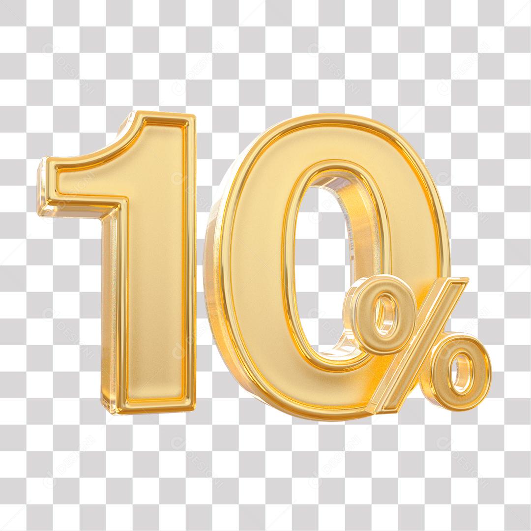 Número 3D 10% Dourado Elemento Para Composição PNG Transparente Sem Fundo