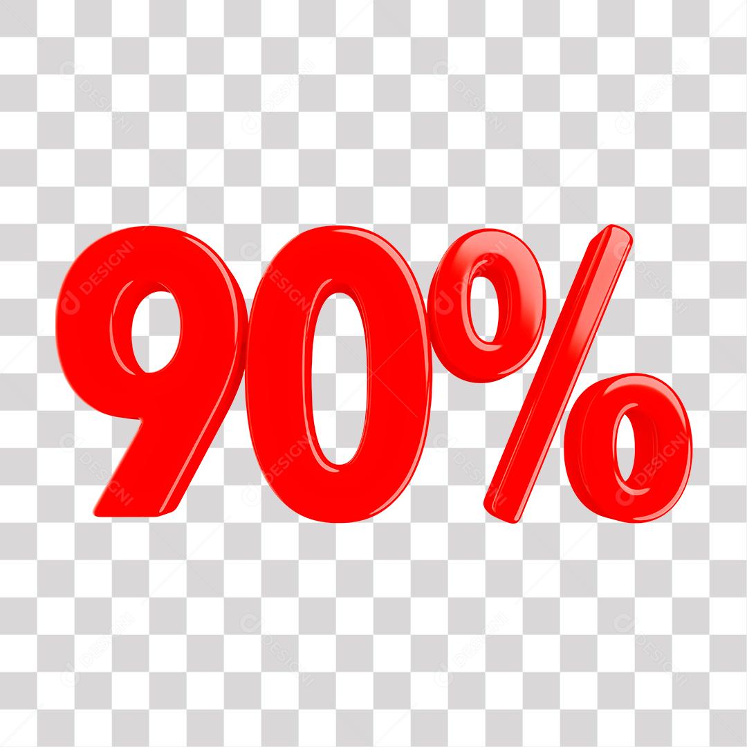 Número 3D 90% Vermelho Elemento Para Composição PNG Transparente Sem Fundo