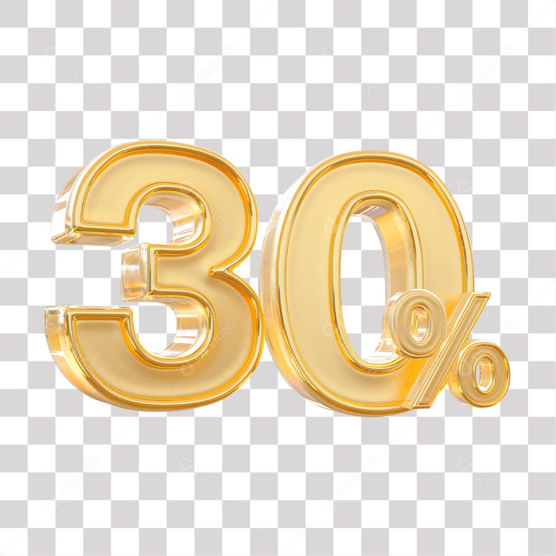 Número 3D 30% Dourado Elemento Para Composição PNG Transparente Sem Fundo