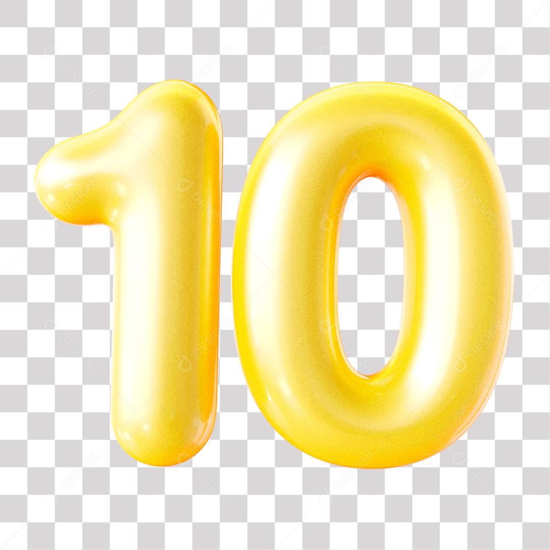 3D Golden Number 10 For Composition PNG Transparent No Background