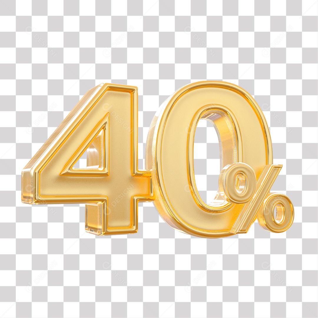 Número 3D 40% Dourado Elemento Para Composição PNG Transparente Sem Fundo