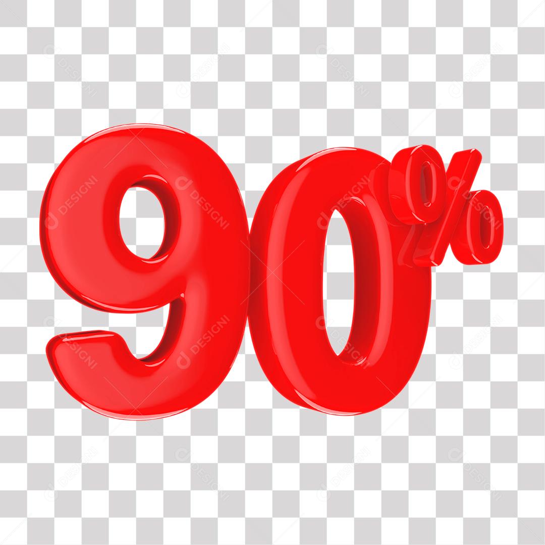 Número 3D 90% Vermelho Elemento Para Composição PNG Transparente Sem Fundo