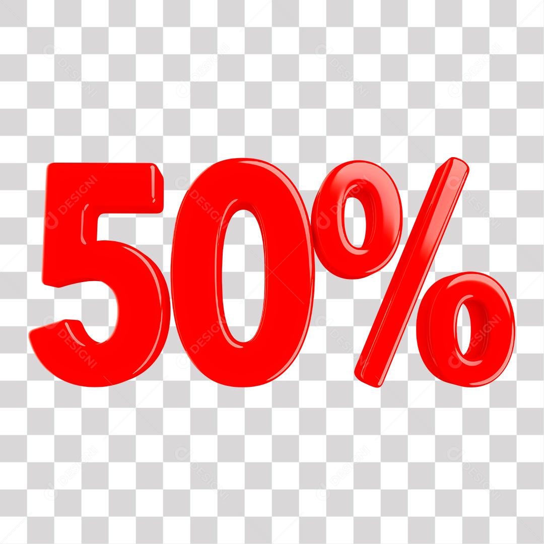 Número 3D 50% Vermelho Elemento Para Composição PNG Transparente Sem Fundo