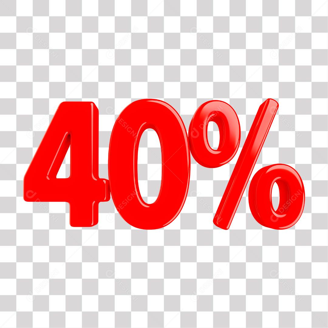 Número 3D 40% Vermelho Elemento Para Composição PNG Transparente Sem Fundo