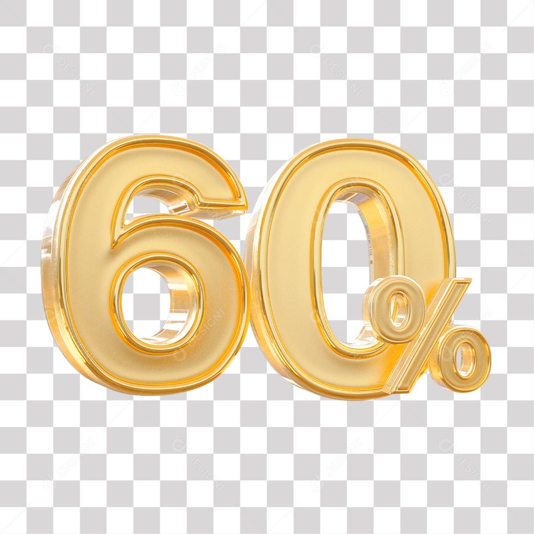 Número 3D 60% Dourado Elemento Para Composição PNG Transparente Sem Fundo