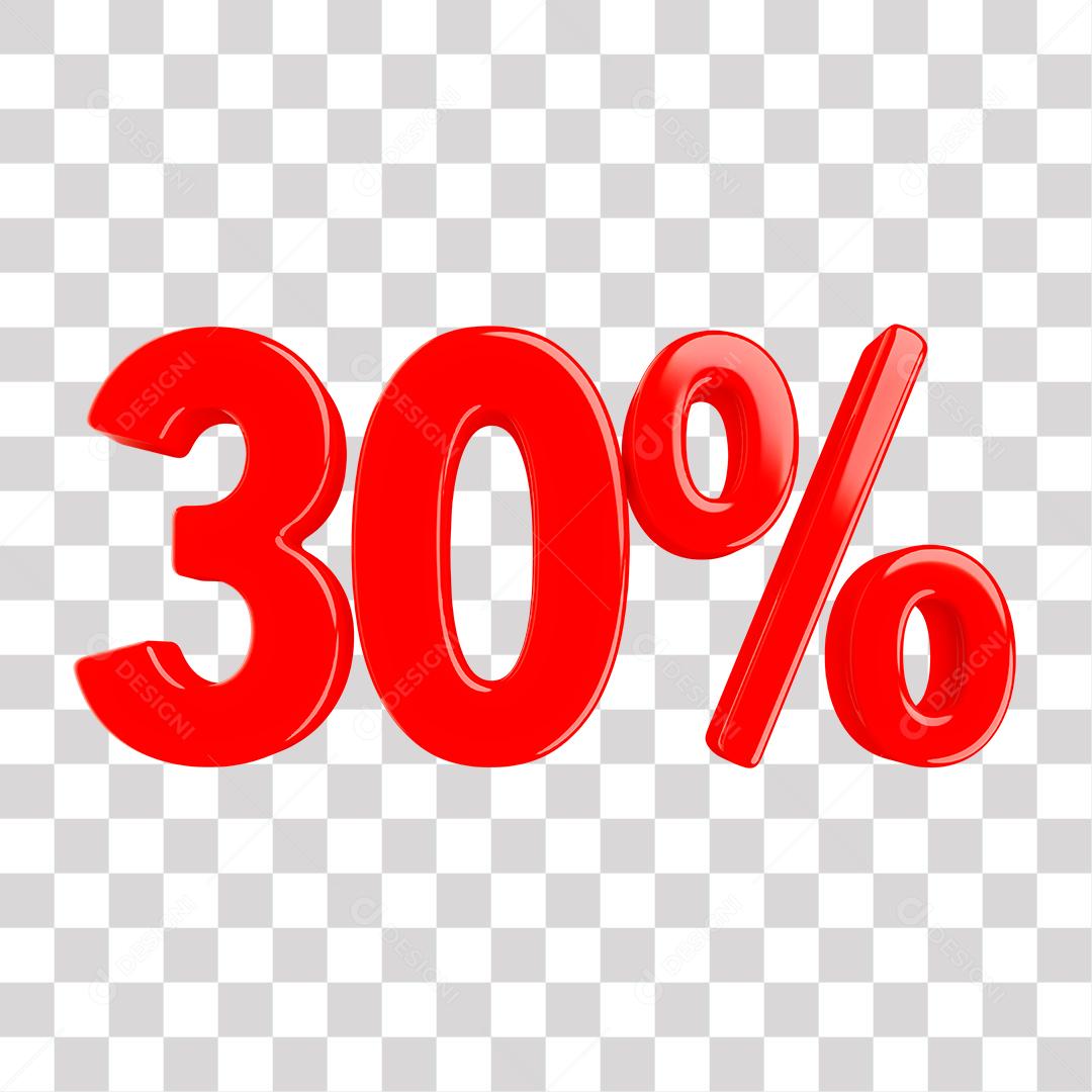 Número 3D 30% Vermelho Elemento Para Composição PNG Transparente Sem Fundo