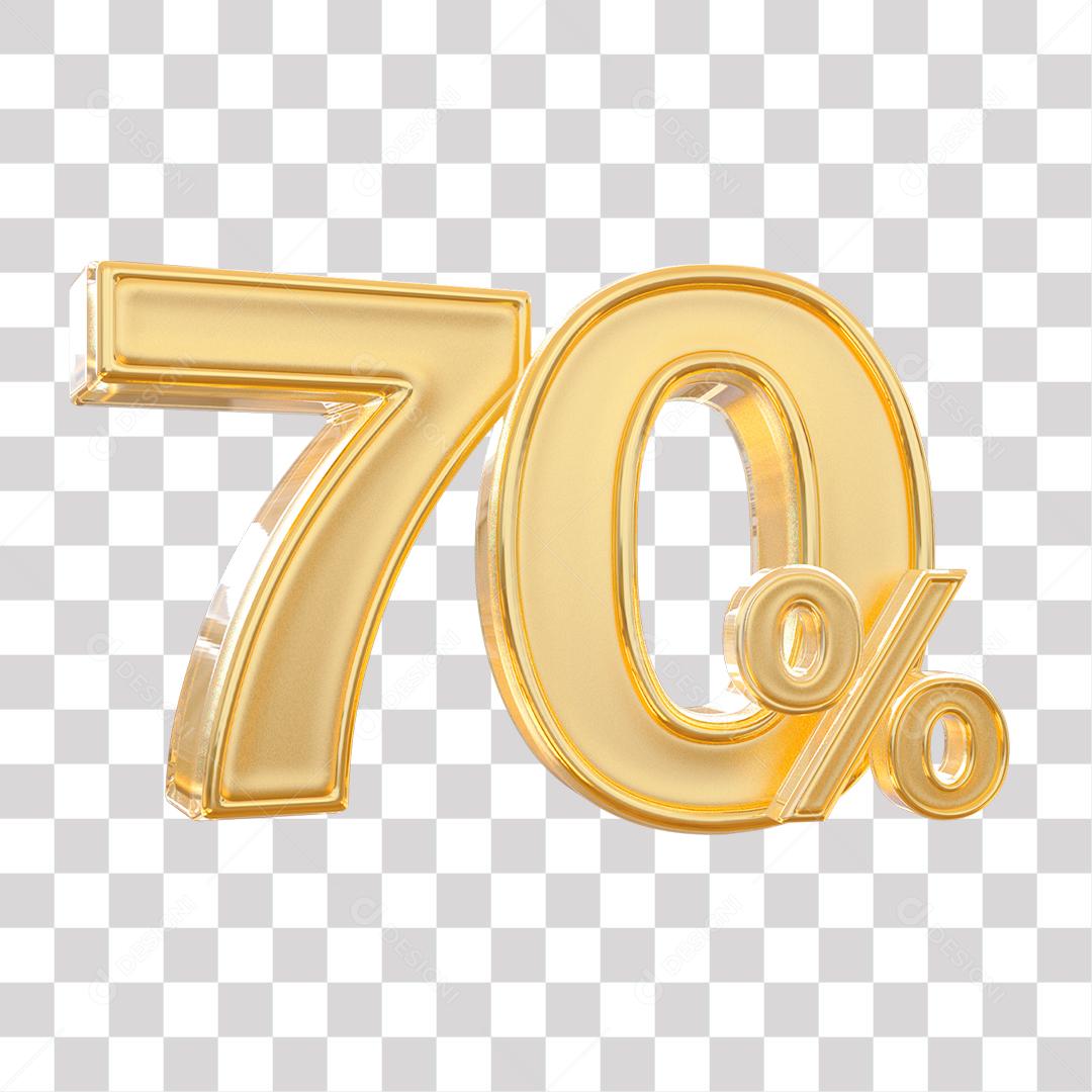 Número 3D 70% Dourado Elemento Para Composição PNG Transparente Sem Fundo