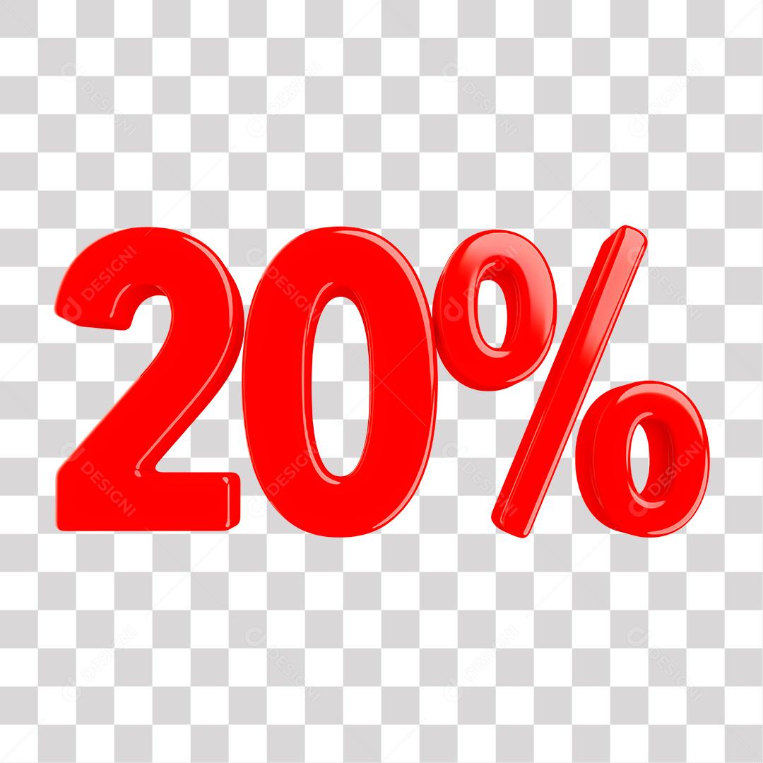 Número 3D 20% Vermelho Elemento Para Composição PNG Transparente Sem Fundo