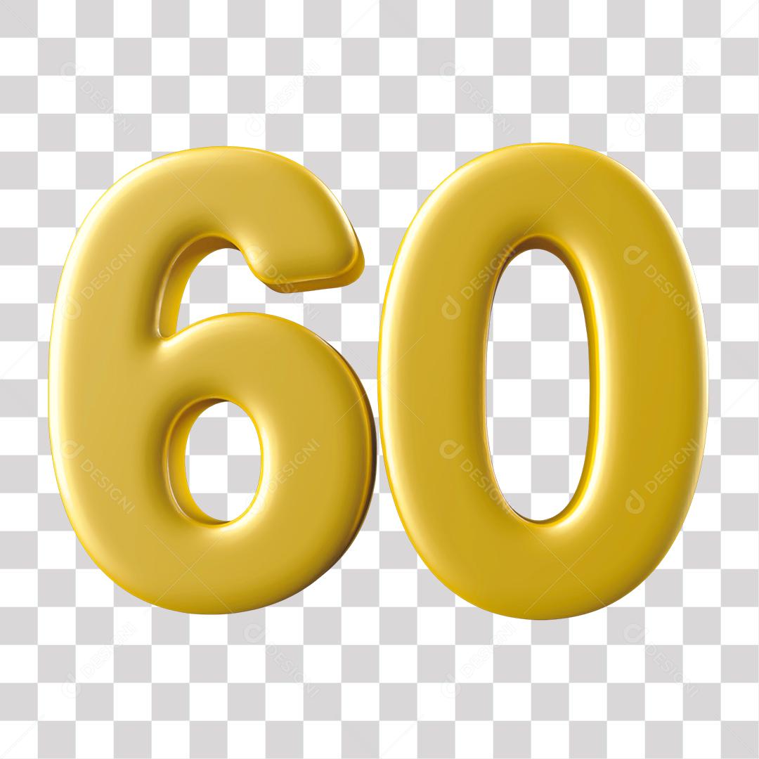 Número 3D 90 Dourado para Composição PNG Transparente Sem Fundo