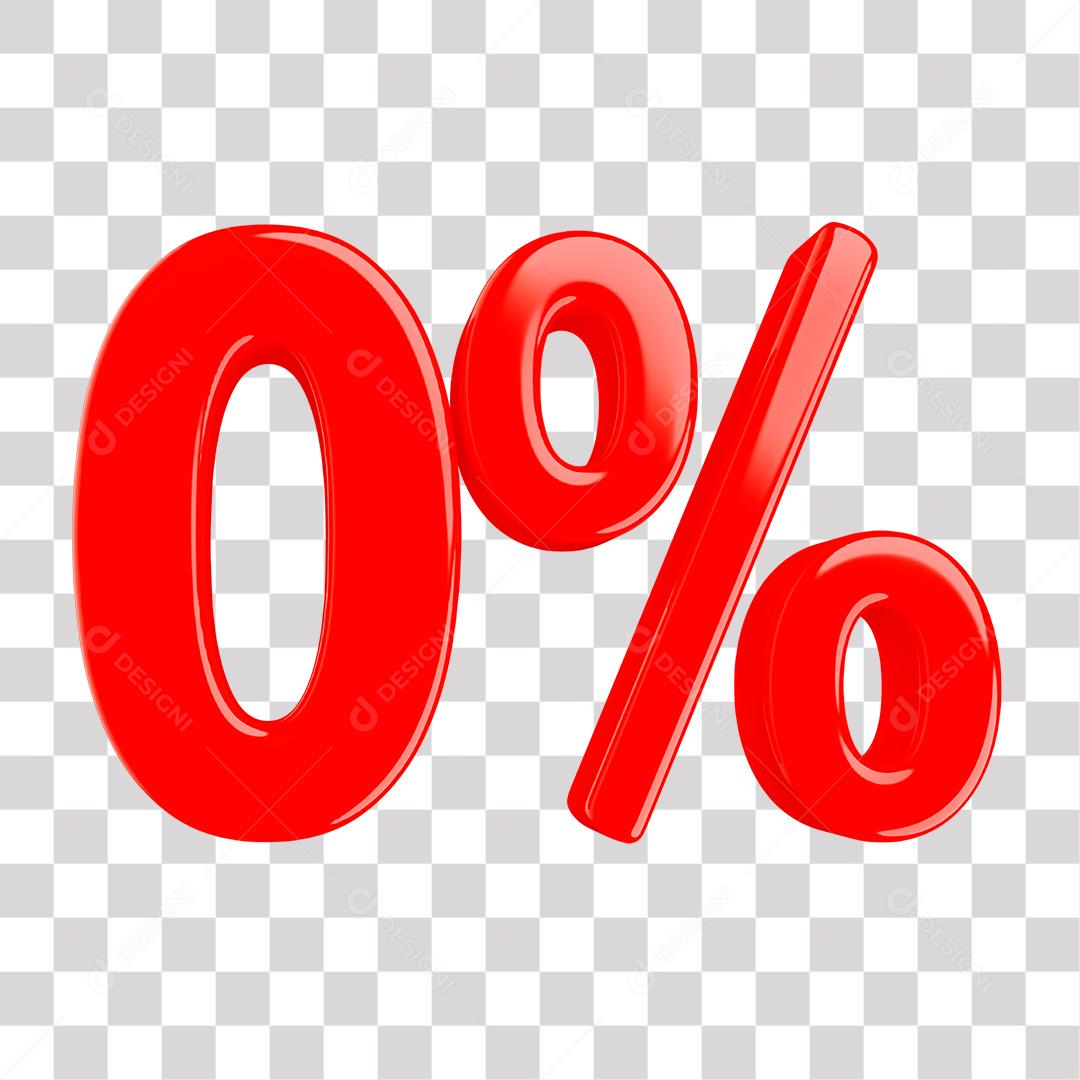 Número 3D 0% Vermelho Elemento Para Composição PNG Transparente Sem Fundo