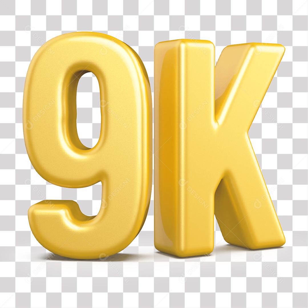 Elemento 3D 9K De Seguidores Dourado Para Composição PNG Transparente Sem Fundo