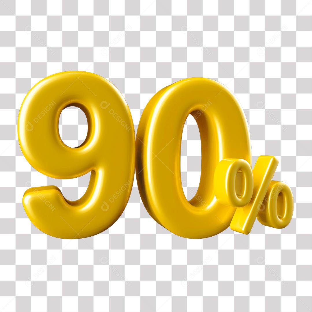 Número 3D 90% Dourado Elemento Para Composição PNG Transparente Sem Fundo