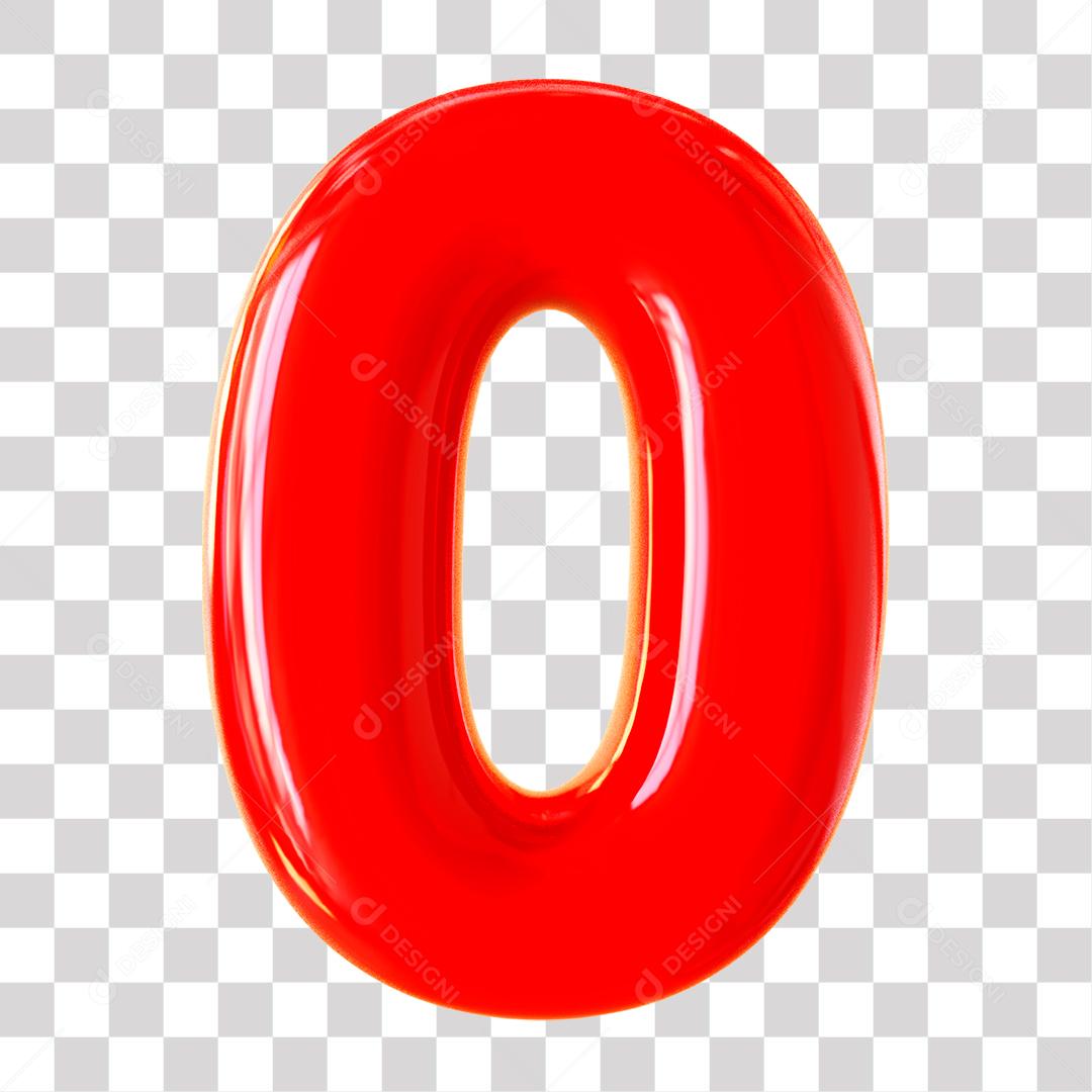 Número 3D 0 Vermelho para Composição PNG Transparente Sem Fundo