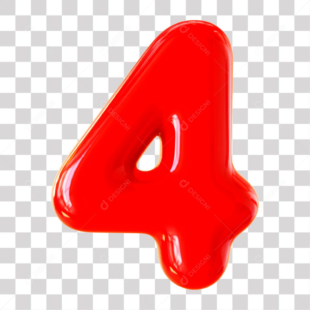 Número 3D 4 Vermelho para Composição PNG Transparente Sem Fundo
