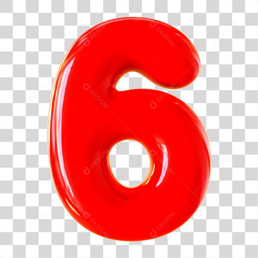 Número 3D 6 Vermelho para Composição PNG Transparente Sem Fundo
