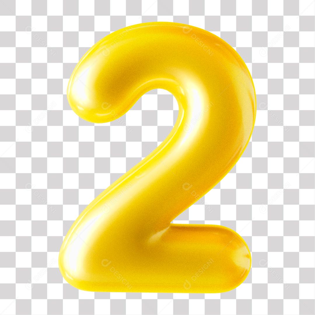 Número 3D 2 Dourado para Composição PNG Transparente Sem Fundo