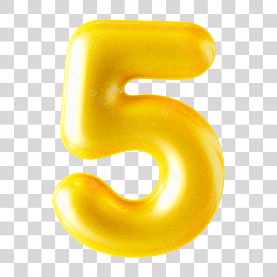 3D Golden Number 5 for Composition PNG Transparent No Background