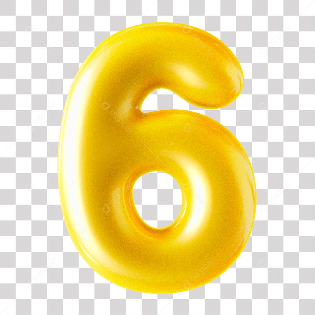 Número 3D 6 Dourado para Composição PNG Transparente Sem Fundo