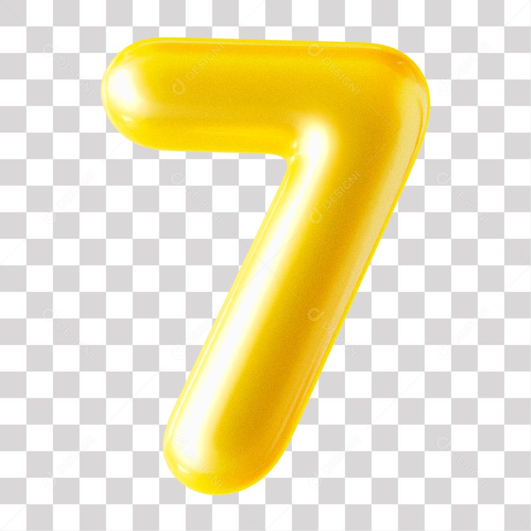 Número 3D 7 Dourado para Composição PNG Transparente Sem Fundo