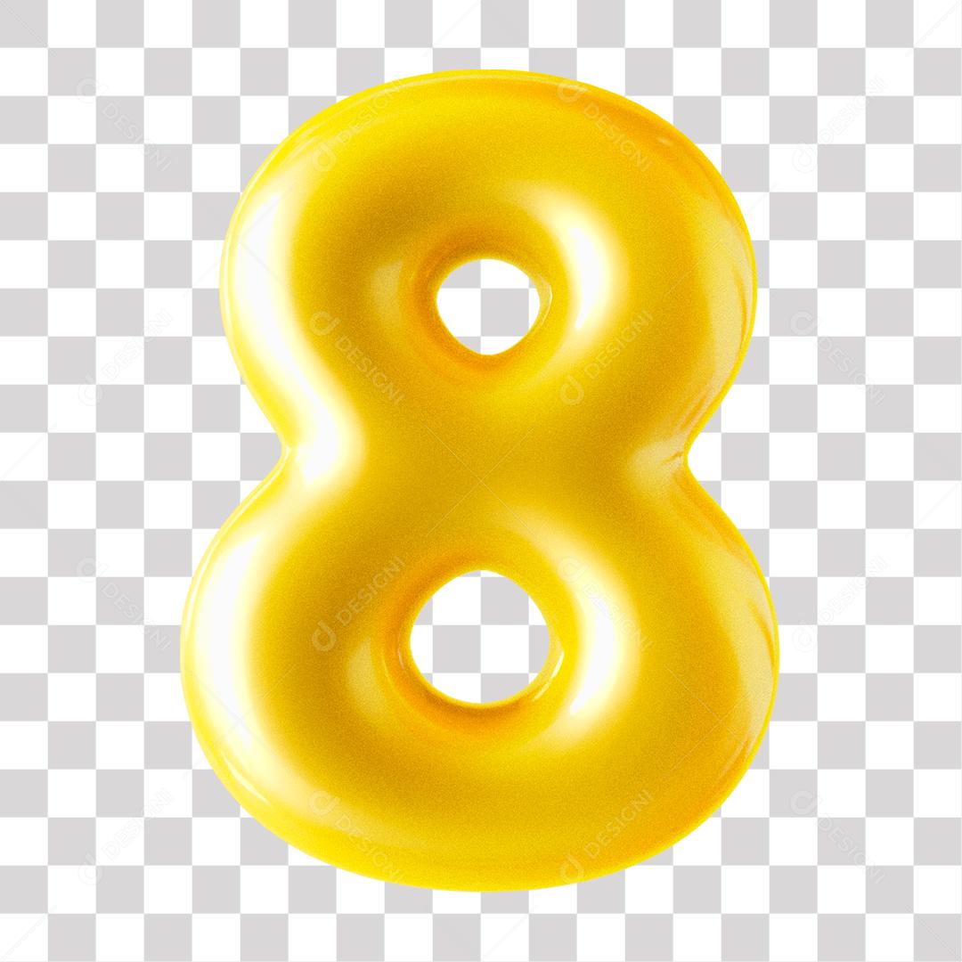 Número 3D 8 Dourado para Composição PNG Transparente Sem Fundo
