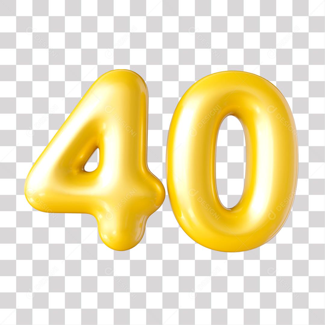 Número 3D 40 Dourado para Composição PNG Transparente Sem Fundo
