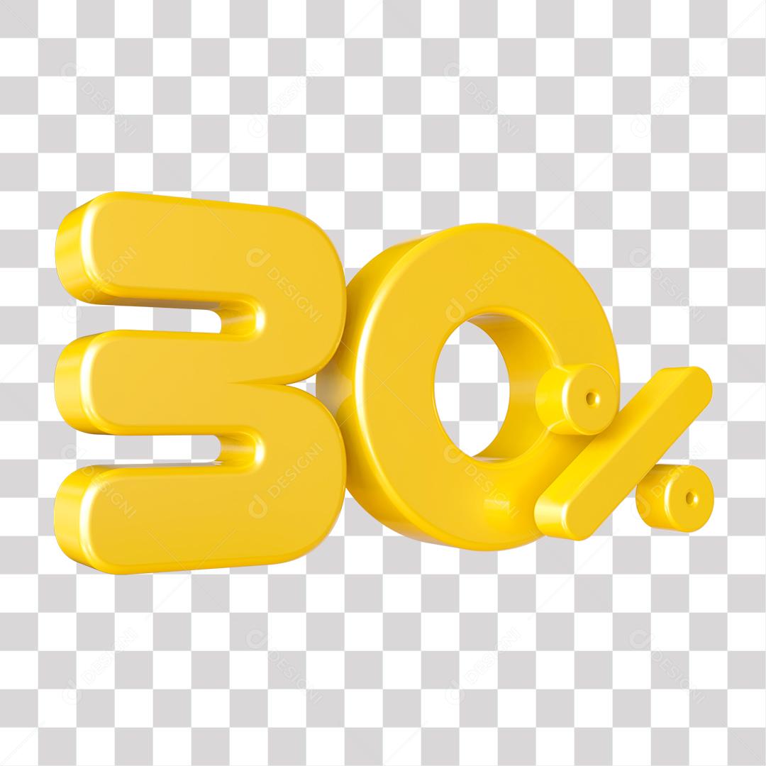 Número 3D 30% Dourado Elemento Para Composição PNG Transparente Sem Fundo