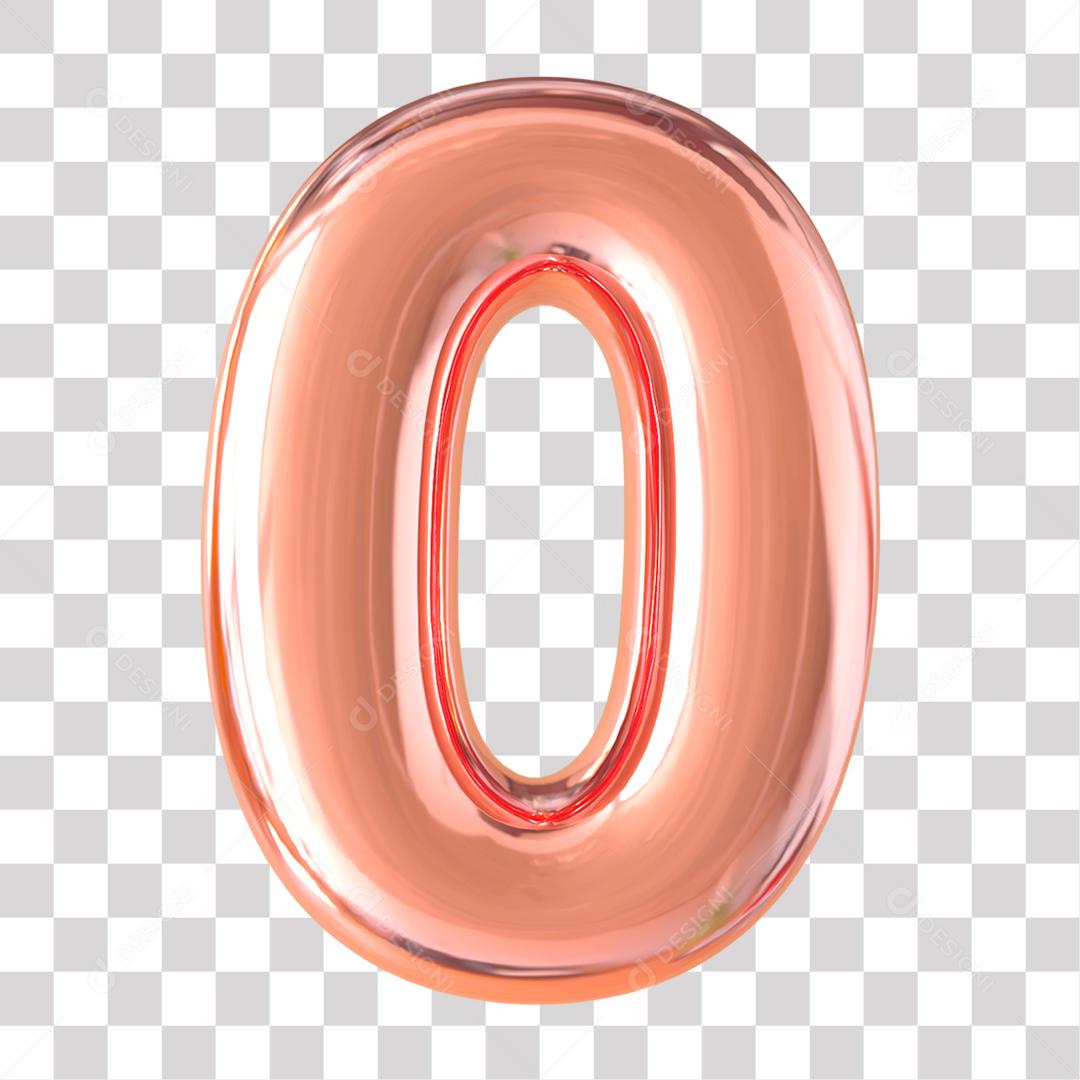 Número 3D 0 Rosa para Composição PNG Transparente Sem Fundo