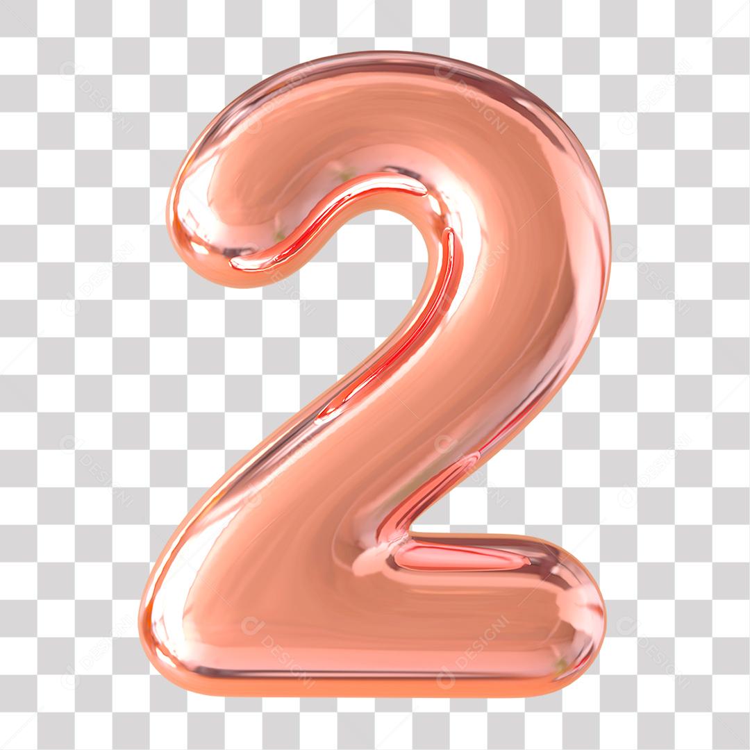 Número 3D 2 Rosa para Composição PNG Transparente Sem Fundo