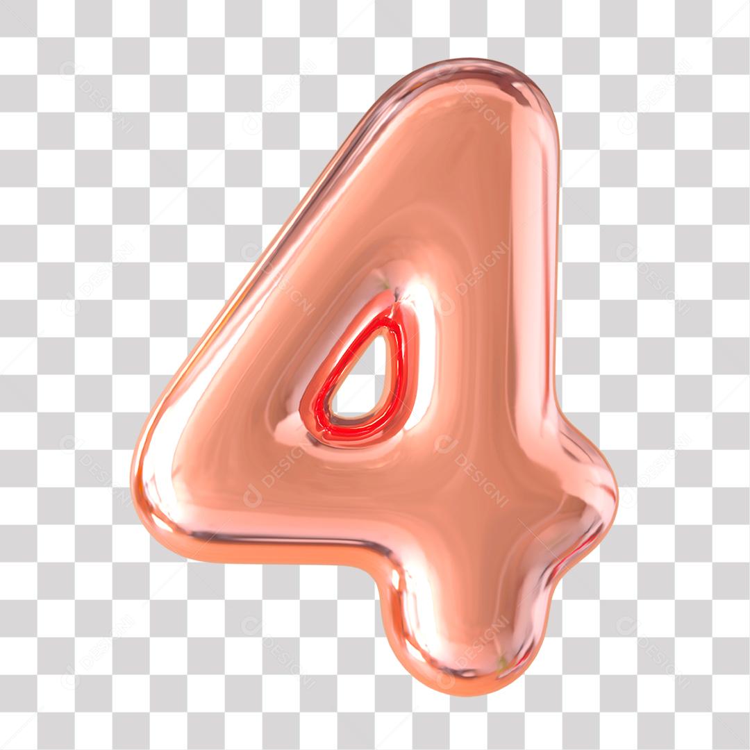 Número 3D 4 Rosa para Composição PNG Transparente Sem Fundo