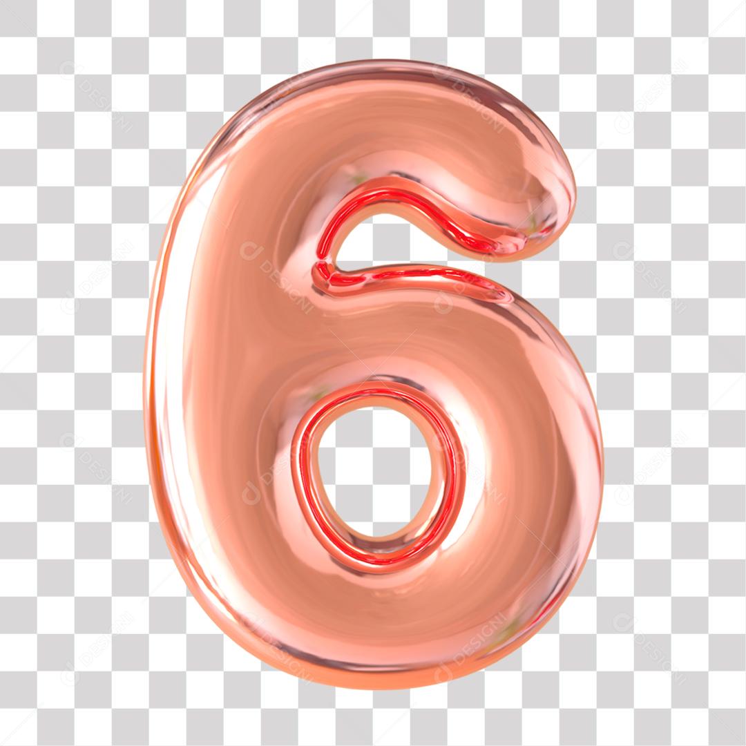 Número 3D 6 Rosa para Composição PNG Transparente Sem Fundo