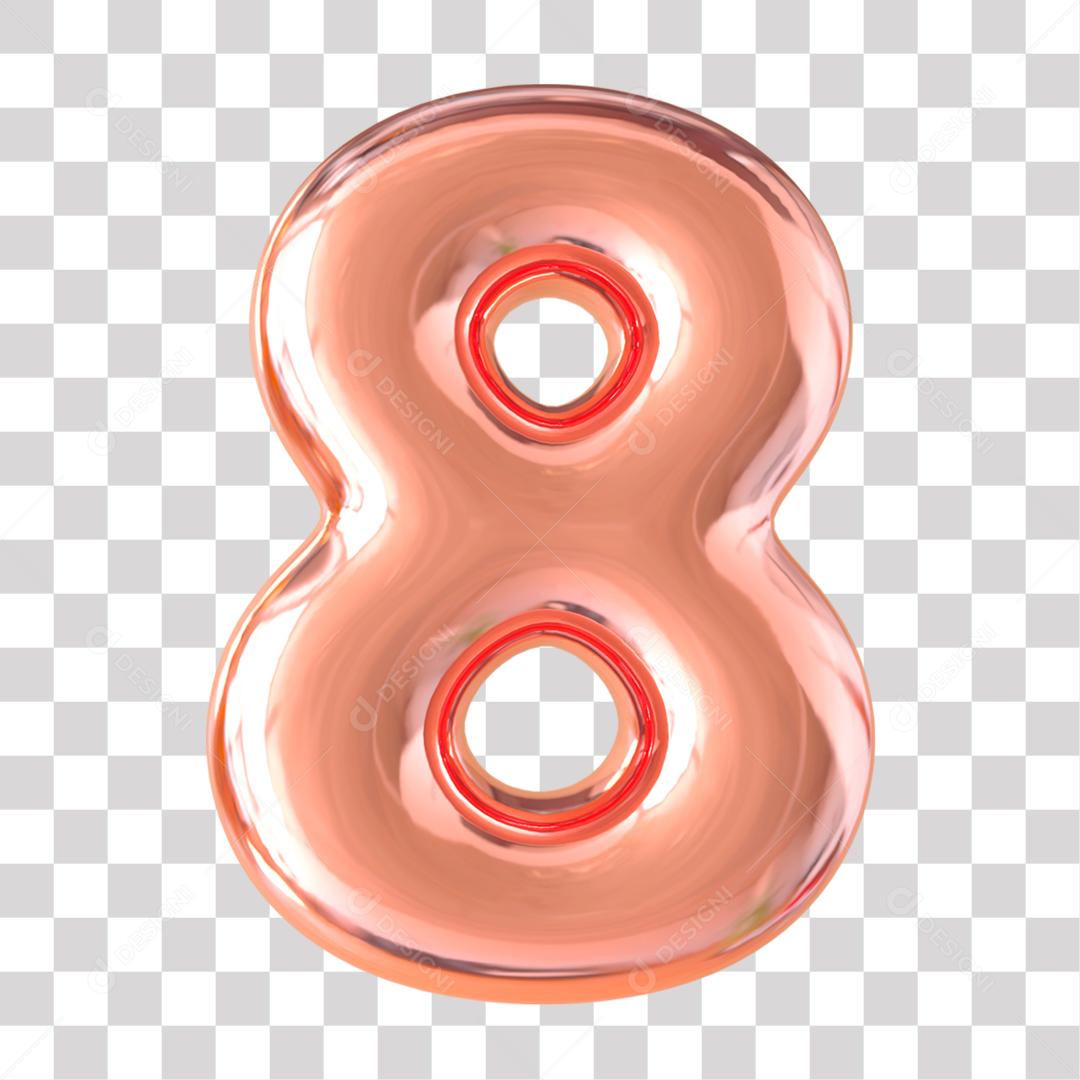 Número 3D 8 Rosa para Composição PNG Transparente Sem Fundo