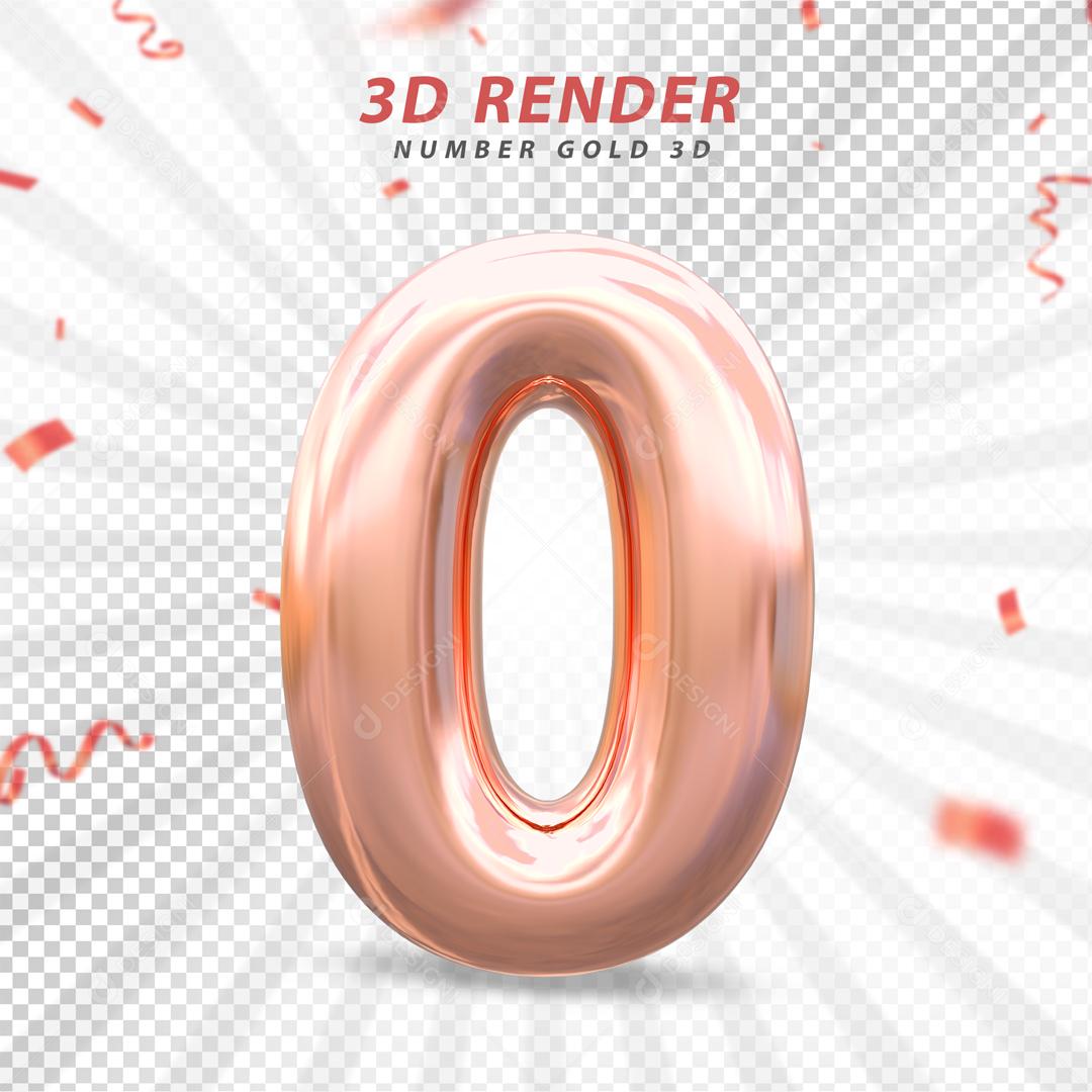 Número 3D 0 Rosa Para composição PSD