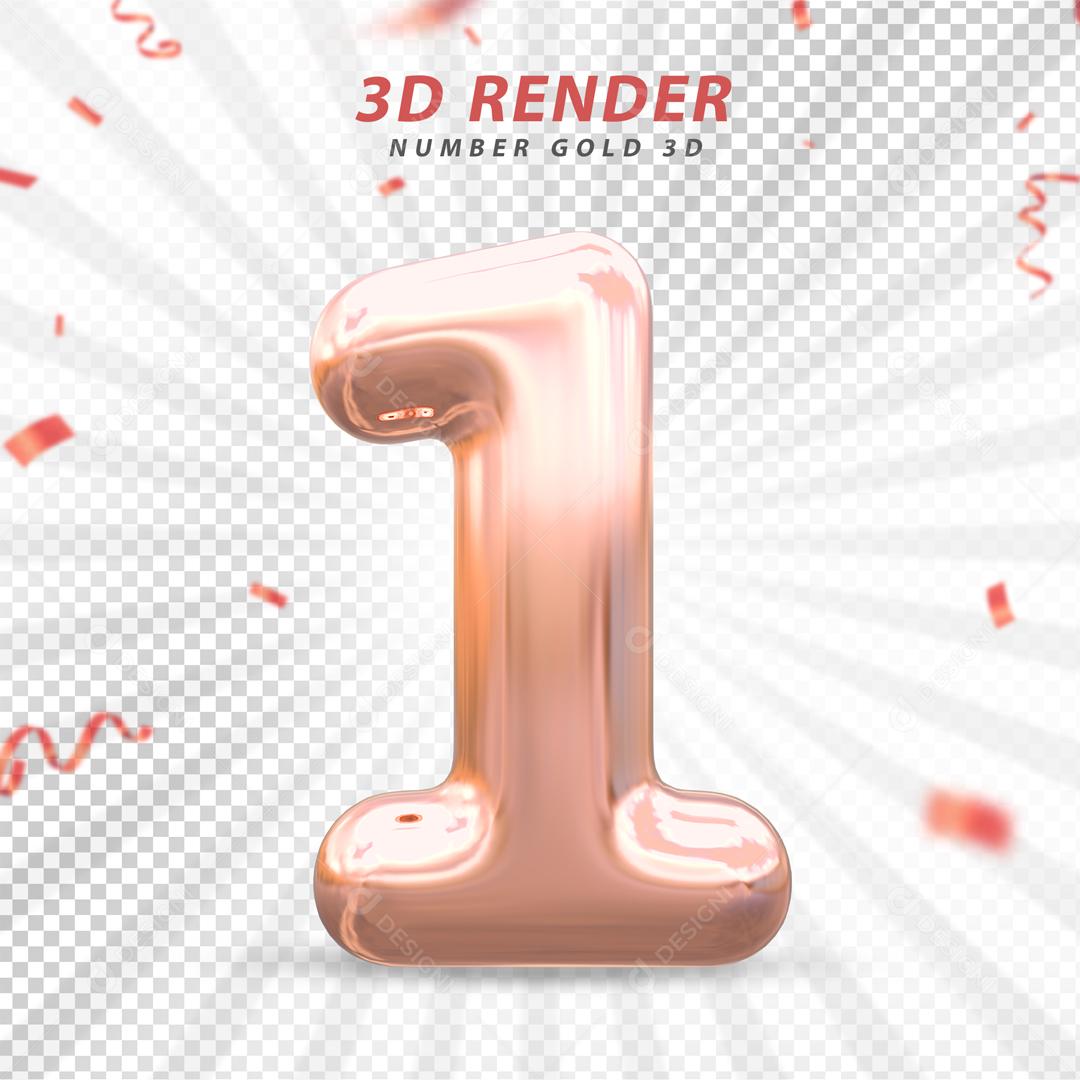 Número 3D 1 Rosa Para composição PSD