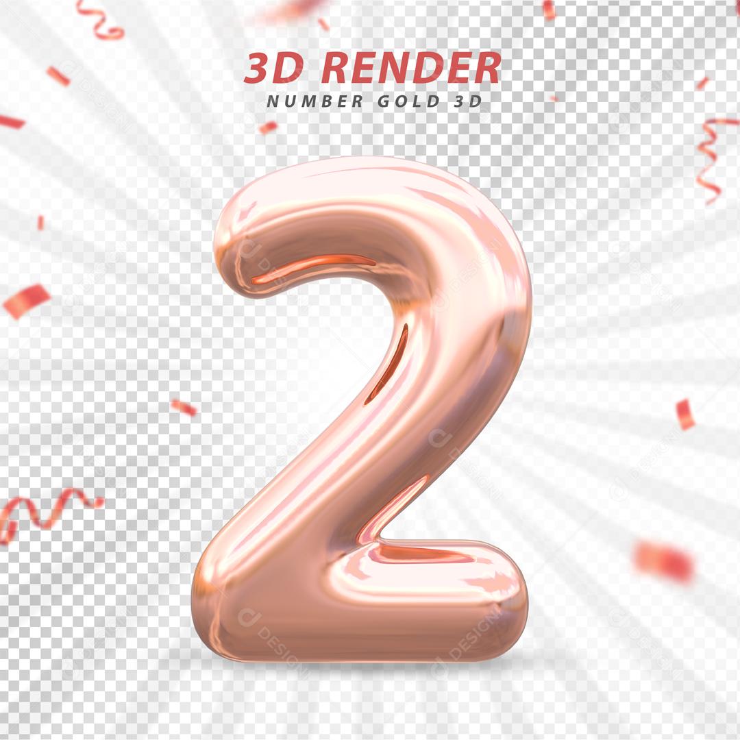 Número 3D 2 Rosa Para composição PSD