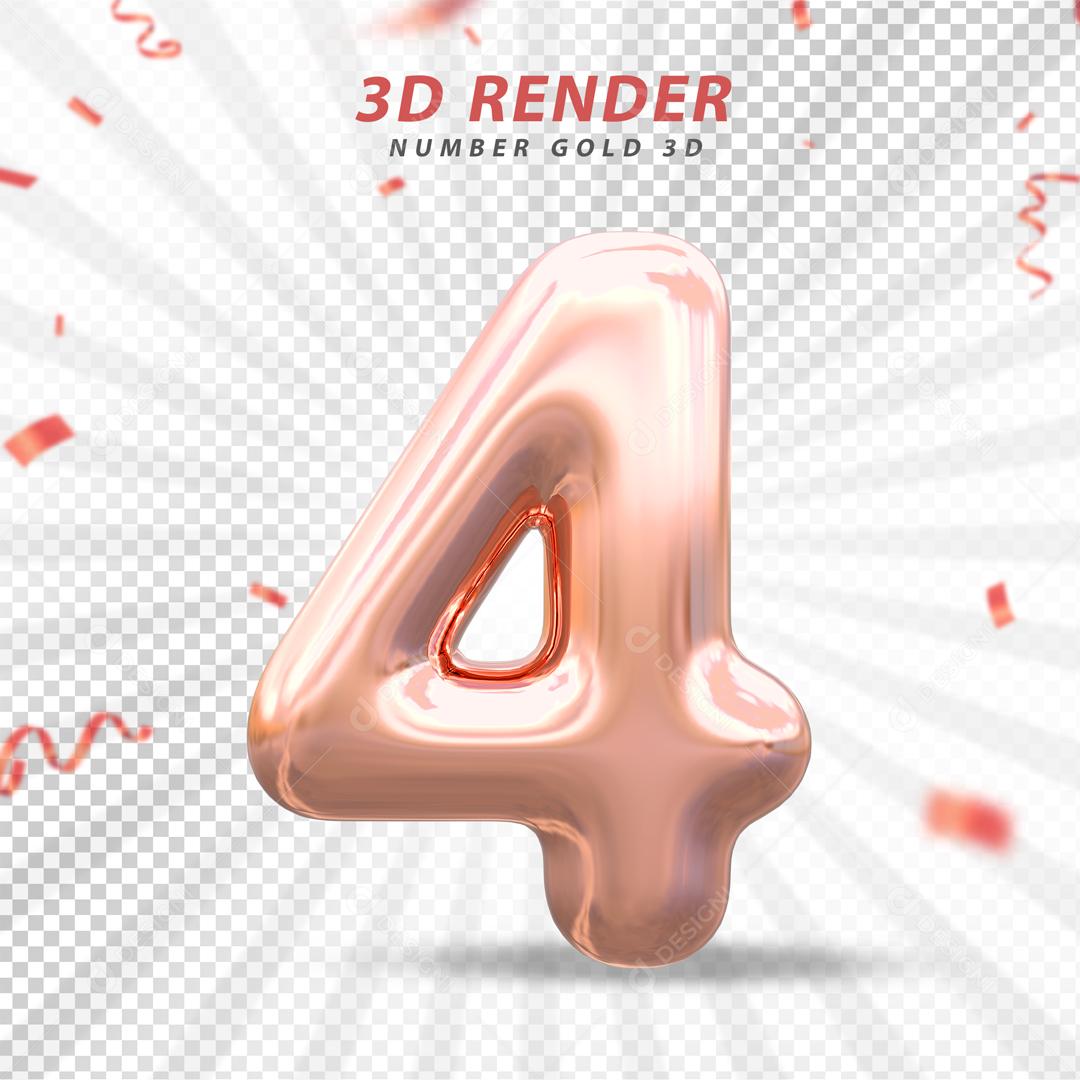 Número 3D 4 Rosa Para composição PSD