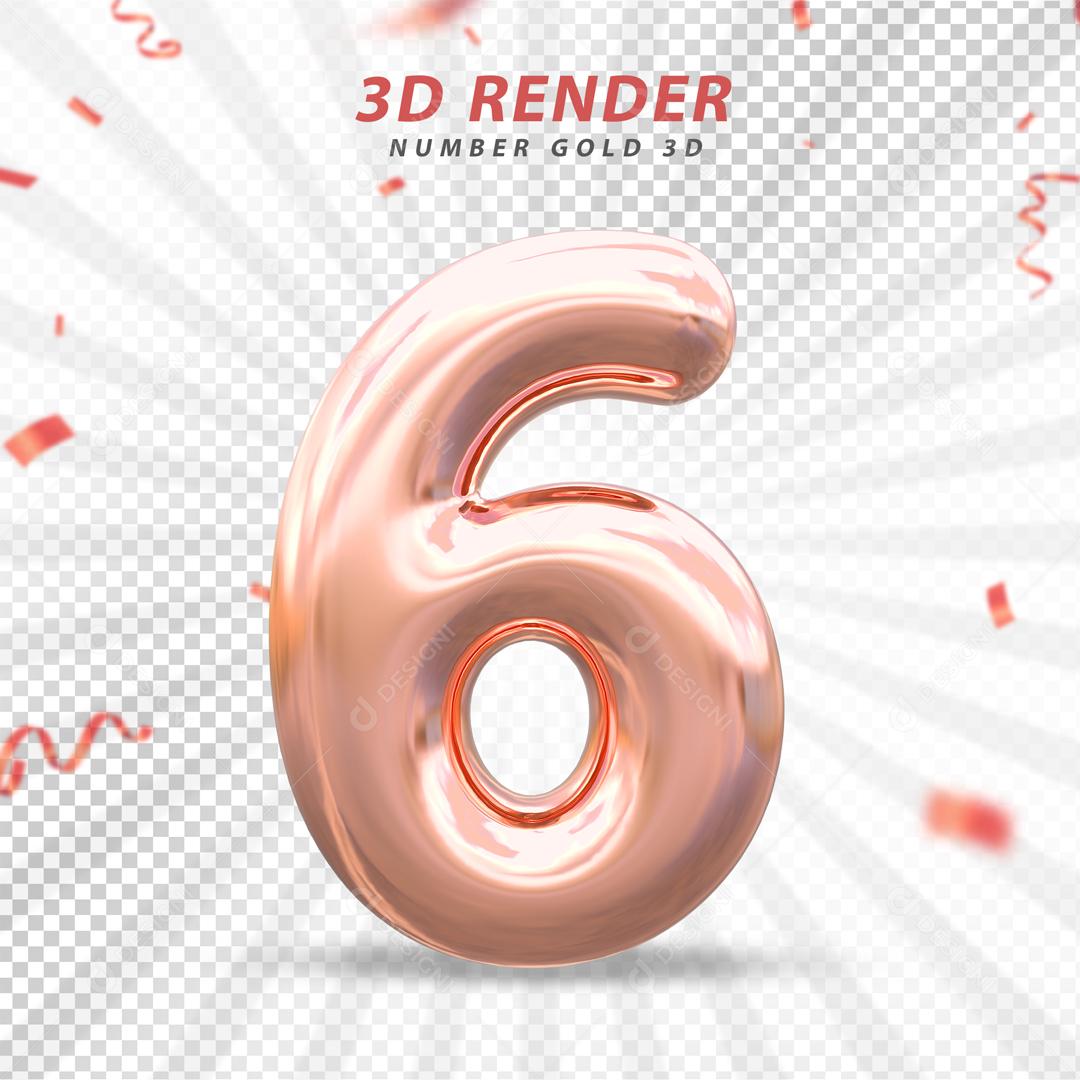Número 3D 6 Rosa Para composição PSD