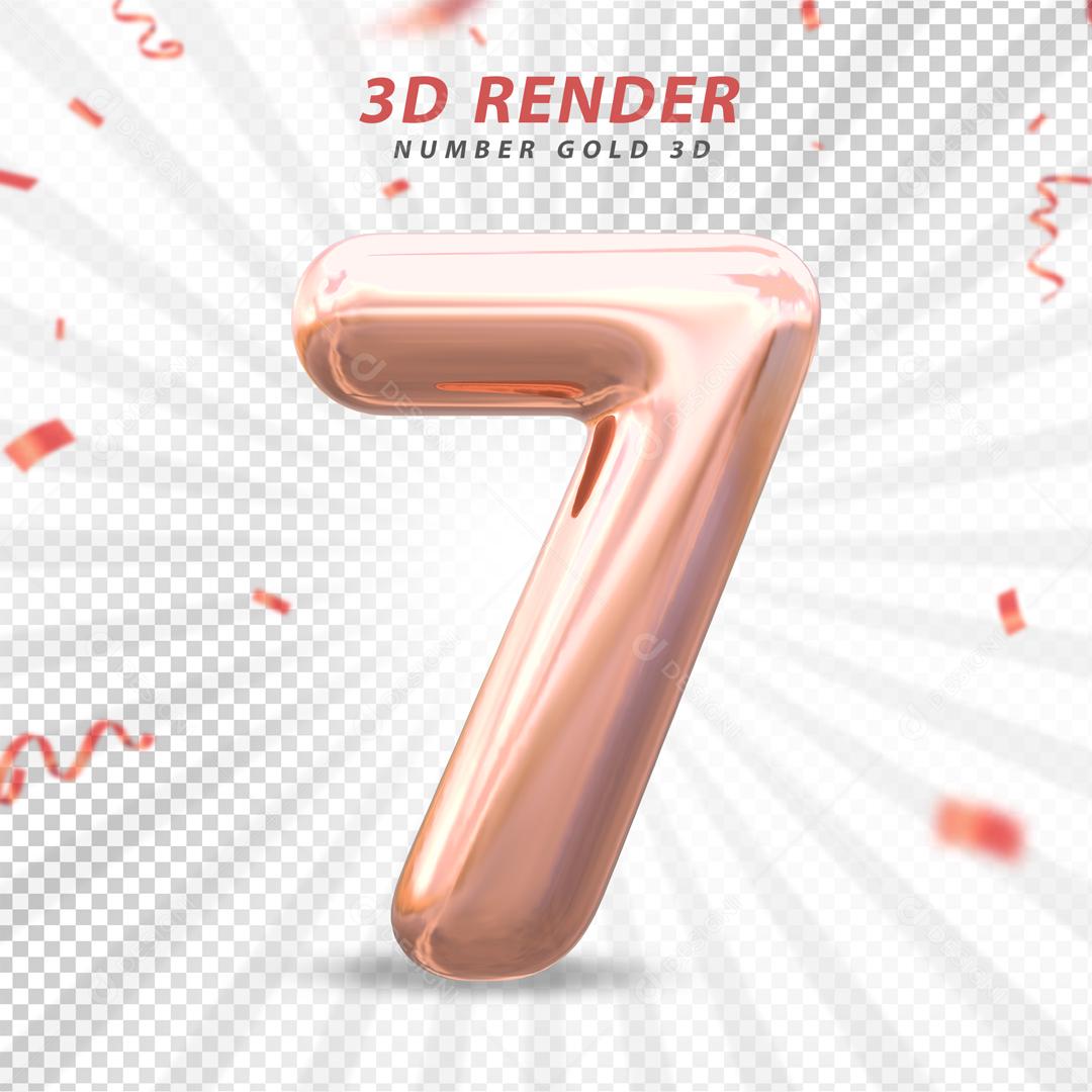 Número 3D 7 Rosa Para composição PSD