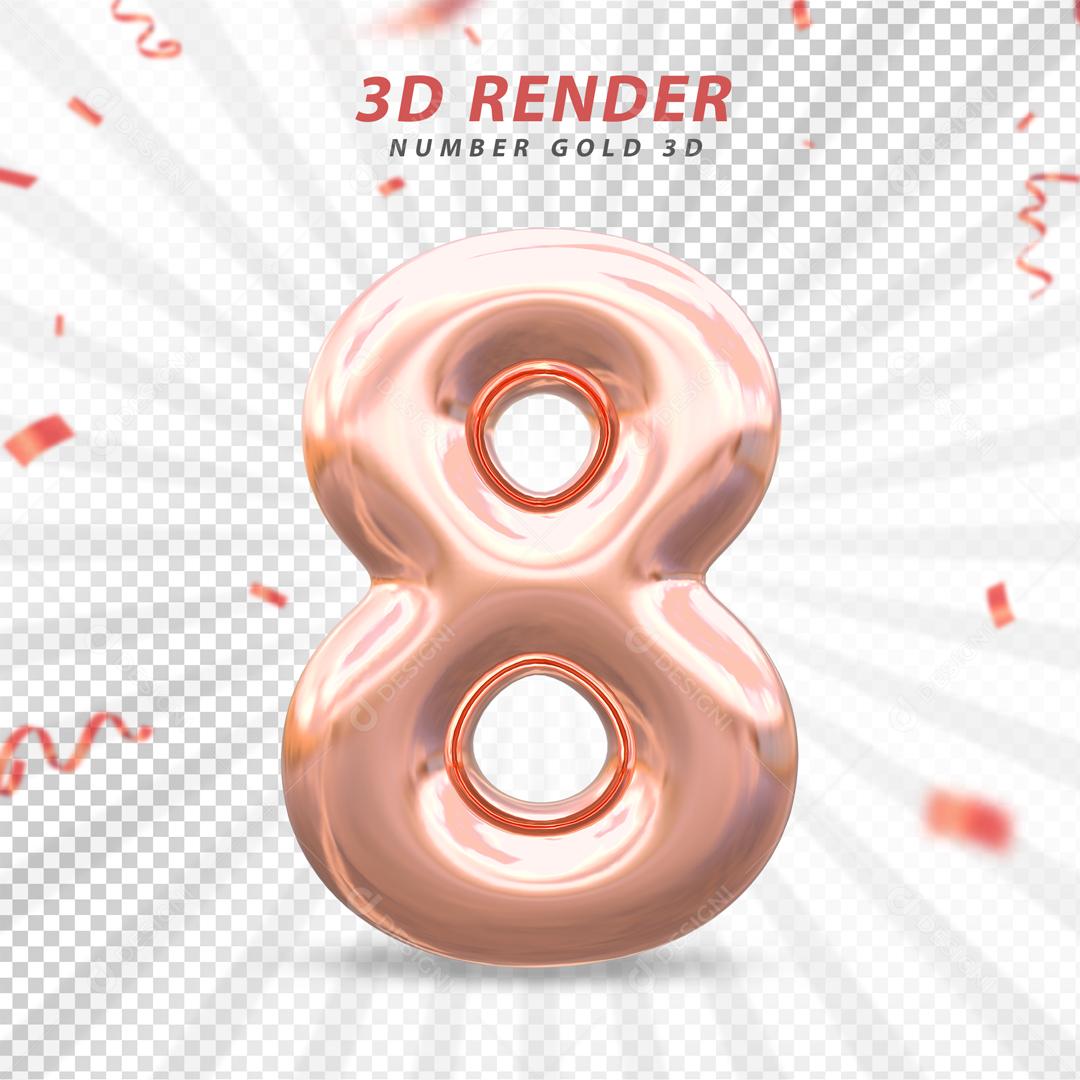 Número 3D 8 Rosa Para composição PSD