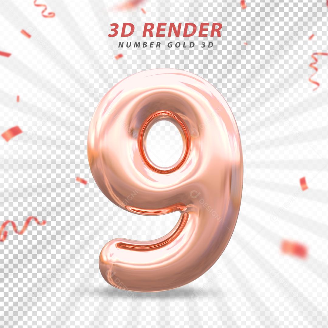 Número 3D 9 Rosa Para composição PSD