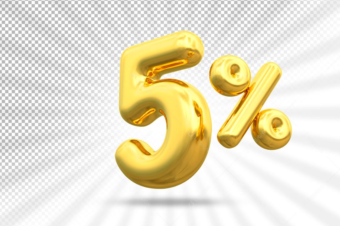 Número 3D 5% Dourado Elemento Para Composição PSD